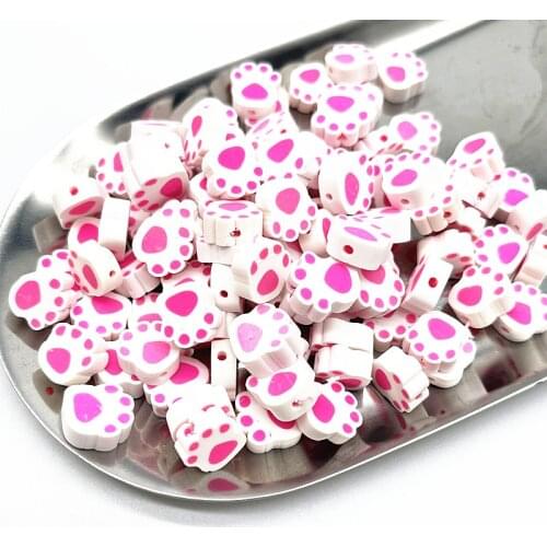 30pcs10mm Multicolour Footprints Beads Polymer Clay Spacer Loose Beads for Jewelry Making DIY Bracelet Accessories #100