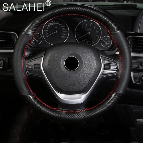 38CM Crystal Universal Carbon Fiber Pattern Leather Car Steering Wheel Braid Cover Needles Covers Texture Soft Car Accessories
