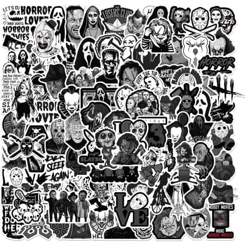 50/100PCS Black White Gothic Style Horror Skeleton Graffiti Stickers DIY Laptop Luggage Guitar Skateboard Car Decal Kids Toy
