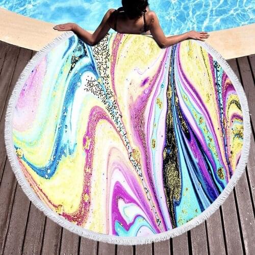 Nice Color Texture Baby Children Beach Towel Sport Swimming Bath Towel with Tassel 150cm Round Hot Sale