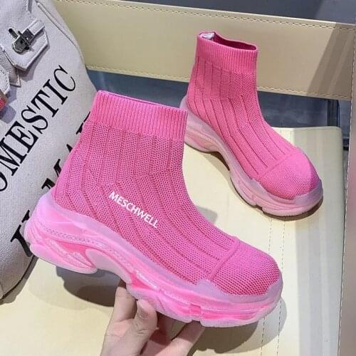 Fashion Summer Women Boots High Top Socks Shoes Slip-on Sneakers Female Footwear Womens Chunky Sneakers Pink Green Sport Shoes