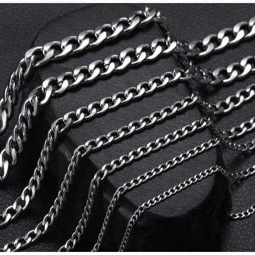 Mens Stainless Steel Finished Chains Necklace Hammered Curb Link Chain Classic Jewelry DIY Man Accessories 2-7mm