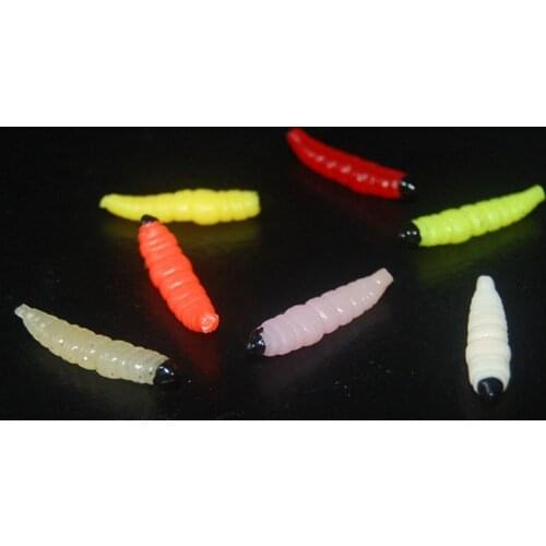 50PCS Fishing Glow Capuchin maggots Soft Lure Grub worm T tail Bait 3.5cm/0.9g