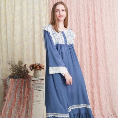 Nightgown Cotton Nightwear Retro Romantic Sleepwear Autumn Fall Pregnant Woman Nightgown Muslim Dress Plus Size Women Nighty