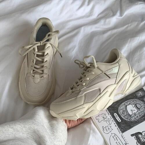 2019 New Fashion White Shoes Womens Casual Female Students Color Matching Lace Comfortable Breathable Platform Shoes K6-75