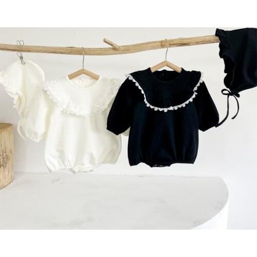 2021 New Autumn Winter Bodysuit Boys Girls Long Sleeve Lotus Leaf Collar Overalls Outfits With Hat Fashion Clothes