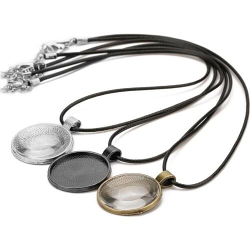 5pcs 25mm 30mm Glass Cabochon Cameo Base Necklace Pendants Settings Gold Silver Color Waxed Cord Necklace Supplies For Jewelry