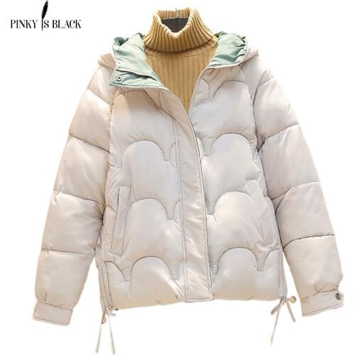 PinkyIsBlack 2021 Short Winter Jacket Women Parkas Coat Winter Hooded Solid Autumn Winter Coat Warm Puffer Jacket Women Clothing