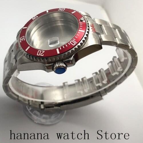 Suitable for NH35 / NH36 Mingzhu2813 Miyota stainless steel self-winding 40mm case, sapphire glass red rotating bezel