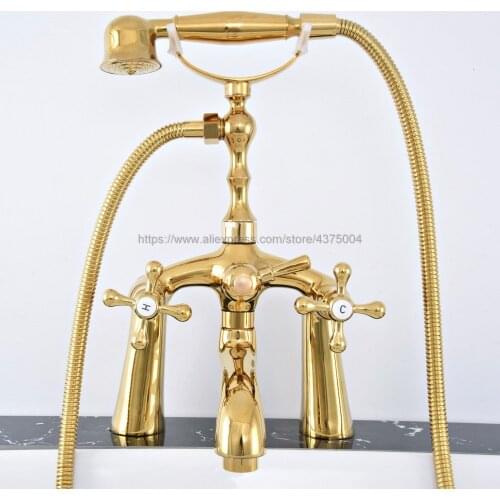 Luxury Gold Color Brass Bathroom Clawfoot Bath Tub Faucet bathtub Handheld Shower Faucet with Hose Shower Head Holder Ntf772