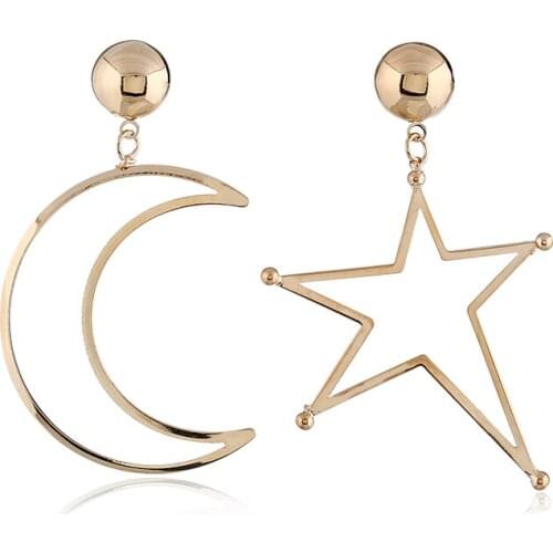 New Fashion Star Crescent Asymmetry Stud Earrings For Women Jewelry Statement Earrings Pendientes 2018 Oorbellen AE430