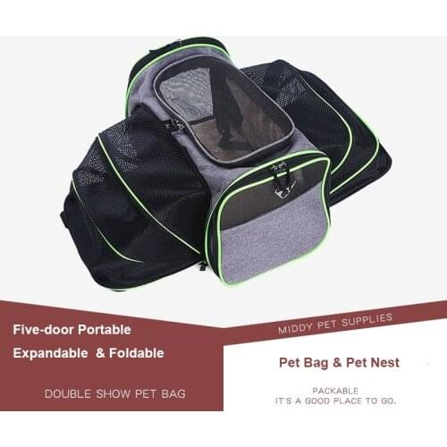 Cat Pet Carrier, Expandable Foldable Pet Dog Travel Bag with 5 Open Doors Removable Fleece Pad Pocket for Cats Puppy
