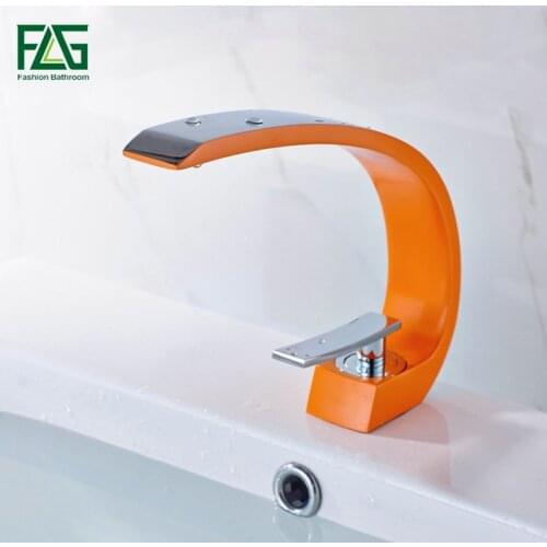 FLG Basin Faucets Orange and Chrome Tap Cold Hot water Bathroom Faucets Single Handle Sink Mixer Tap 113-11OC