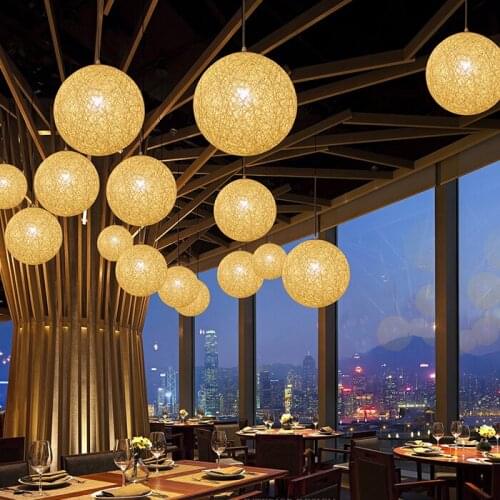 Hemp Round Ball Modern Pendant Lamp Random Ceiling Light Chandelier Art Fixture LED Suspension Lamps PA0033