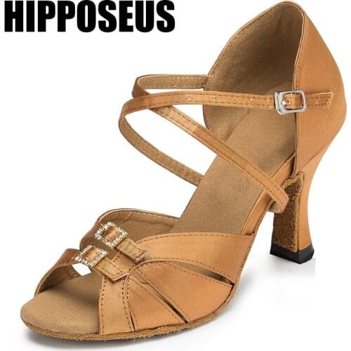 Ballroom Girl Dance-Shoes Women Latin Dance Shoes Ladies Girls Tango Practise Dancing Shoes Salsa Sandral Black/Brown High Heels