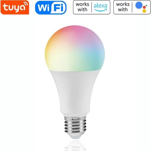 Tuya Wifi Intelligent 90-250VRGB+WW+CW Light Bulb Brightness andColor Adjustable Lamp E27Light Bulb Compatible with Google Home