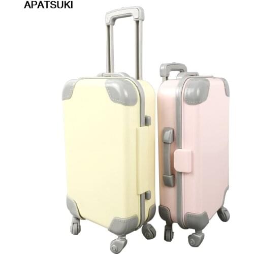 Yellow Pink Plastic Travel Luggage Case Trunk Mini Suitcase Doll Accessories for Barbie Dollhouse Playhouse Furniture Kids Toy