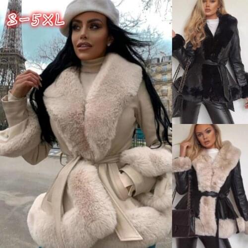 Plus size Jacket Women Faux Fur Coat Aesthetic Female Clothes Elegant Streetwear Puffer Parka Winter Furry Outerwear