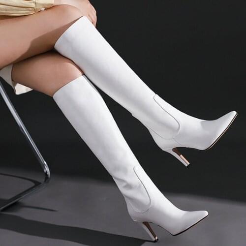 2021 New Knee High Women Boots Autumn Winter Warm High Heels Fashion Pointed Toe Sexy Stilettos Women Plus Size 34-43