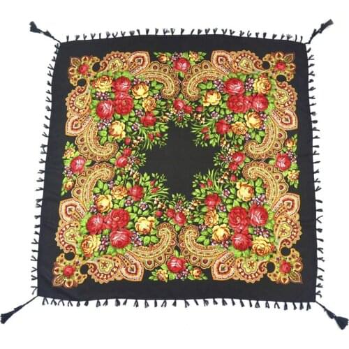 2020 Spin Tassels National Scarf for Women Floral Printed Shawls and Wraps Russian Scarf Square Bandana ladies head wraps hijab