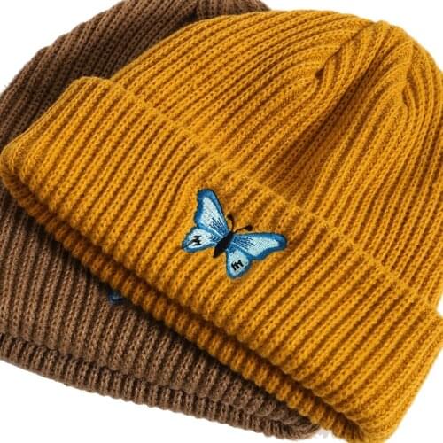 Winter Knitted Childrens Beanie Hats Butterfly Embroidery Warm Ski Womens Hat Outdoor Skullies Caps Soft Cap Bonnet Boy Girls