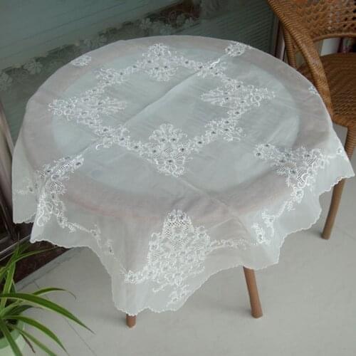 1Pcs 85*85cm Trilon Linen Cotton Tablecloth Yarn Embroidery Craft Wedding Home Dining Kitchen Creative Decorative Square Cloth