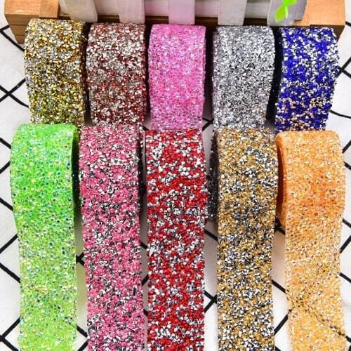 1 Yard 3.5cm Width Hot Fix Resin Rhinestone Tape Iron on Crystal Ribbon Trim Applique for Clothing Belt Decoration