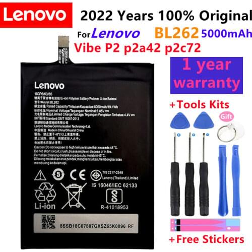 100% New Original Battery for Lenovo Vibe P2 p2a42 p2c72 5000mAh BL262 Original High Quality Li-Polymer batteria +Tools Kits