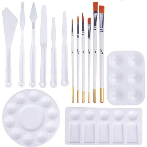 15 Pieces Paint Palette Painting Knife Brushes Set, for DIY Art Craft Acrylic Painting Drawing, White