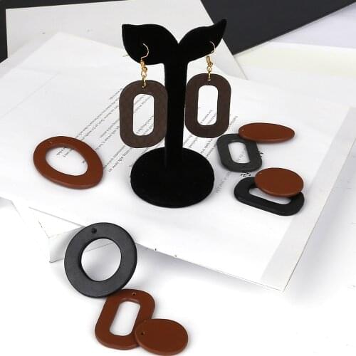 Circular Ellipse Charms Hollow Out Pendant PU Leather Charm Pendant for Earring Necklace Fashion Jewelry Findings Making 2pcs