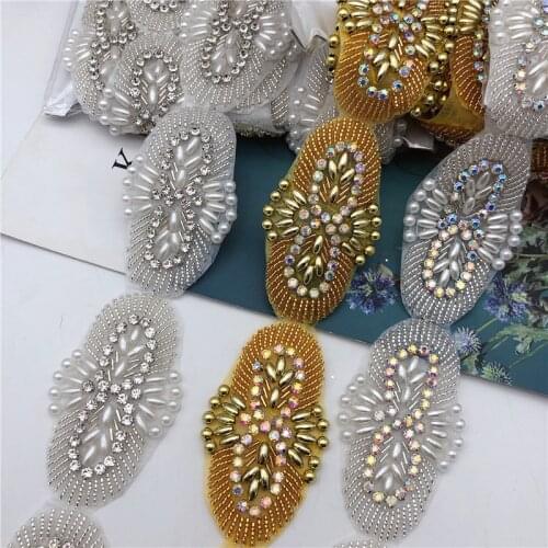 5yards Pearl Crystal Motif Strass Hot Fix Rhinestone Tape Ribbon With Rhinestones Iron On Appliques for wedding belt dressing