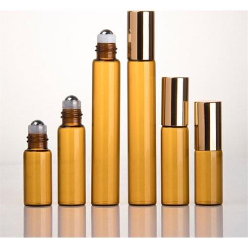 50pcs/lot 1ML 2ML 3ML 5ML 10ML Amber Roll On Roller Bottle for Essential Oils Refillable Perfume Bottle Deodorant Containers