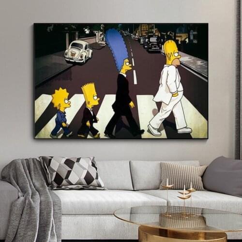 Disney The Simpsons Abbey Road Bart Homer Marge Canvas Painting Print Living Room Home Decoration Modern Wall Art Poster Artwork