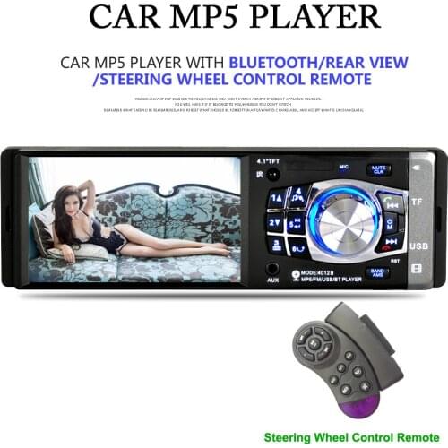 4.1 Inch 1 Din Car Stereo MP5 Player with Bluetooth FM Radio Car Audio player 1080P Input Wireless Remote Control + Rear camera