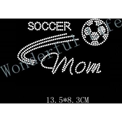 Free shipping soccer mom ball white rhinestones hot fix rhinestone transfers iron on transfers motif designs
