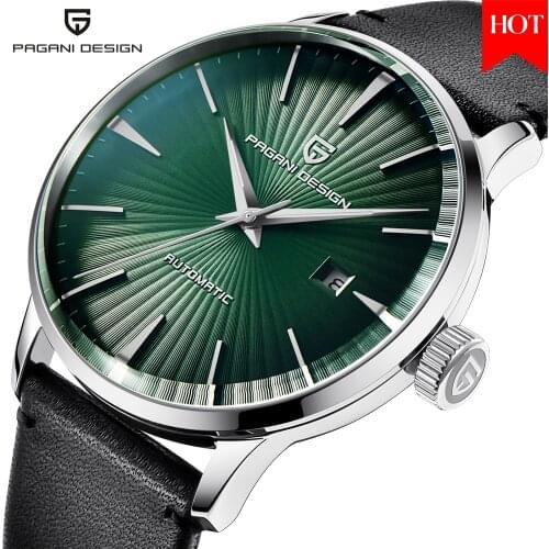 2020 PAGANI DESIGN Casual Fashion Leather Steel Men Watch Top Brand Luxury Waterproof Automatic Mechanical Watches Green Dial