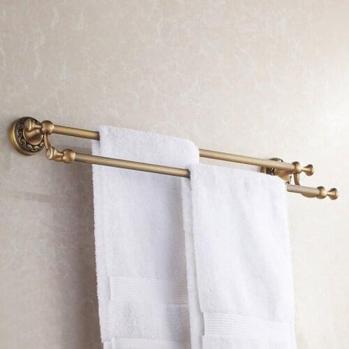 Vidric Towel Bar 60cm Double Rails Antique Brass Wall Shelves Towel Holder Bath Shelf Hanger Bathroom Accessories Towel