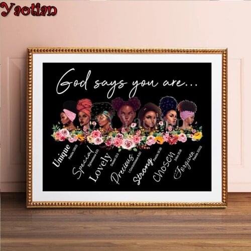 DIY Round Drill diamond Black Women Inspirational Quotes Art Needlework diamond painting cross stitch pasted painting decoration