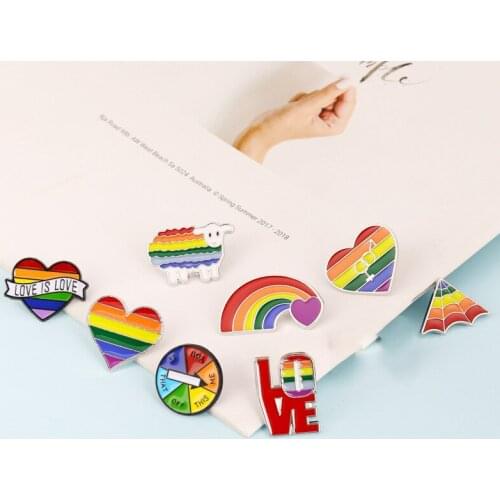 8 Styles LGBT Designs Rainbow Heart Enamel Pins Cartoon Brooches Metal Pins Badges Lapel Pins For Jewelry Gift Women Shirt Bags