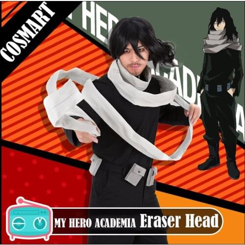 [Stock] Anime Boku no MY HERO ACADEMIA Eraser Head Black Battle Uniform With Scarf Cosplay Costume Halloween Party Suit For Men
