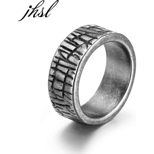 JHSL Vintage Retro Gray Rings for Men Stainless Steel Fashion Jewelry Gift US Size 7 8 9 10 11