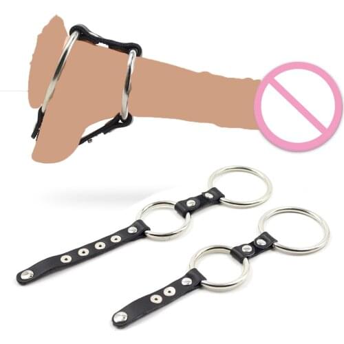 Adjustable PU Leather Penis Rings Delay Ejaculation Male Chastity Rings Stainless Steel Cock Ring Sex Toys for Men S/ L Size