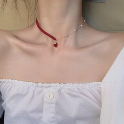 2019 New Korean Version Of The Short Small Red Heart Fashion Simple Temperament Network Red Love Necklace Jewelry Wholesale