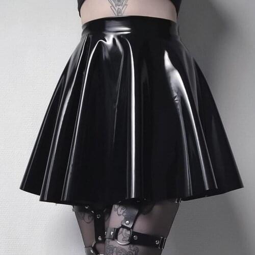 Korean Fashion Skirts Womens 2021 Women Leather Skirt Shiny Pleated Black Skirts Mini Skirt Pure Color Harajuku Sexy Мини Юбки