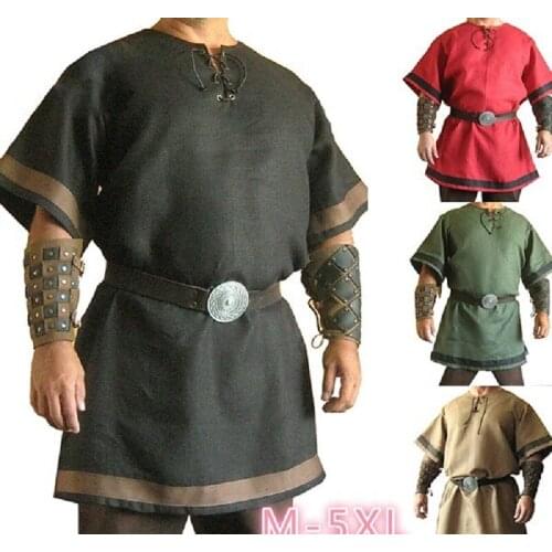 Cosplay Medieval Vintage Renaissance Viking Warrior Knight LARP Costume Adult Men Nordic Army Pirate Tunic Shirt Tops Outfits