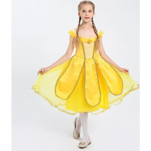 Girls Beauty And The Beast Belle Costume Fairy Tale Tinker Bell Elf Elves Child Halloween Book Week Purim Carnival Fancy Dress