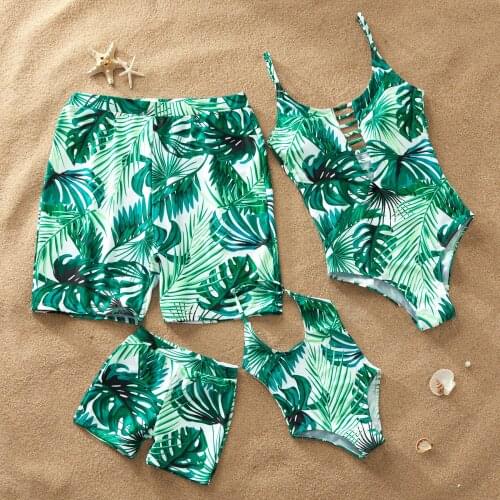 PatPat Green Leaf Printed Family Swimsuits for Summer