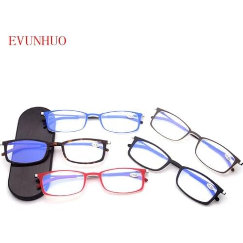 Mini Anti Blue Light Folding Metal Frame Reading Glasses men women Optical Glasses magnetic case Wallet Prescription Eyeglasses