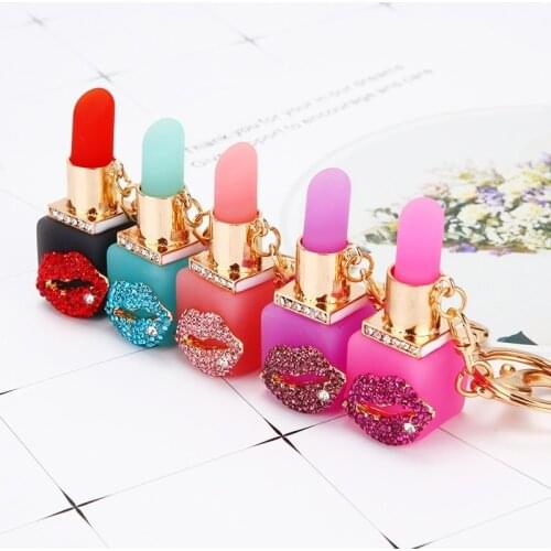 Fashion Creative Rhinestone Personality Lipstick Bag Car Keychain Female Schoolbag Pendant Metal Keychain Ring Gift