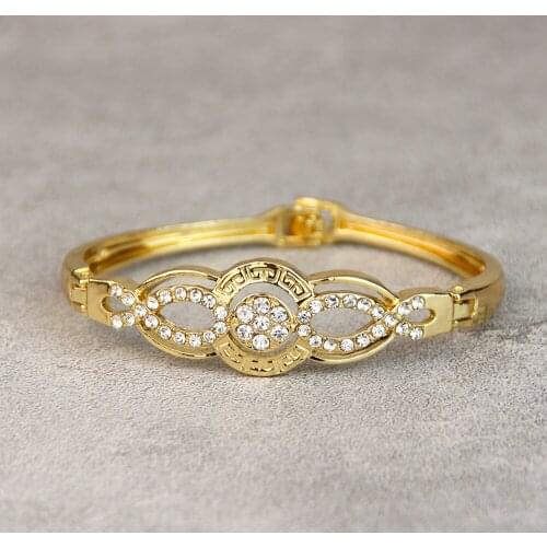 Neovisson Gold Color Thin Crystal Bangles Bracelet Set for Women Arabic Ethnic Wedding Jewelry Algerian Cuff Bracelets Gift